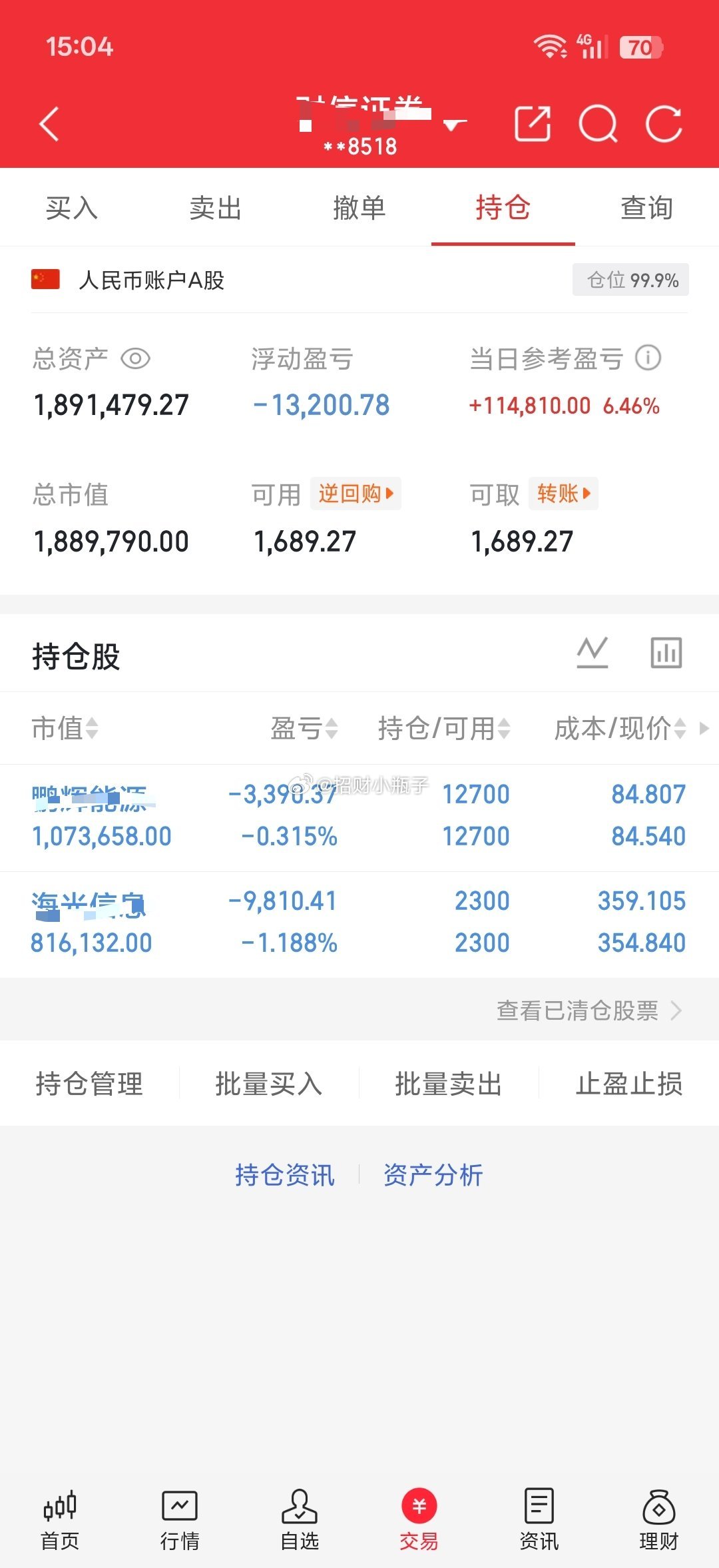 今天大回血的一天，全都没动继续持有，明天冲高就可止盈出局了 