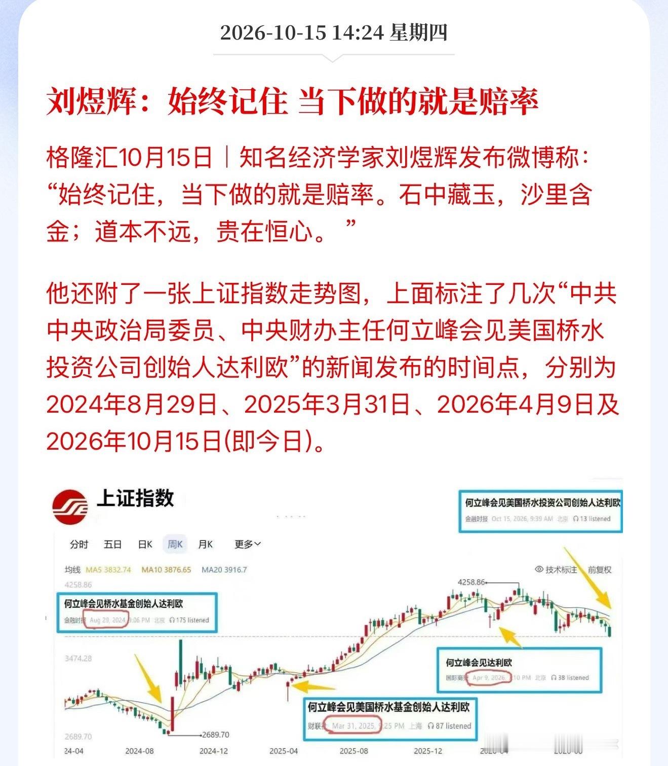 刘煜辉：始终记住，当下做的就是赔率。石中藏玉，沙里含金；道本不远，贵在恒心。 全