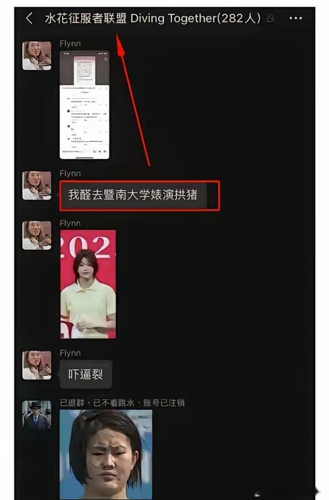 辱骂全红婵的聊天记录曝光，群主是主要头目，群公告的内容是，群员理性讨论，禁止拉踩