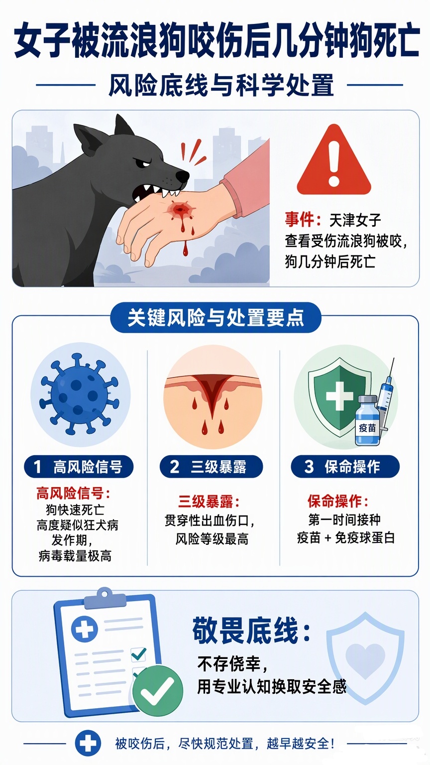 女子被流浪狗咬伤后几分钟狗死亡天津一名女子被流浪狗咬伤后，涉事犬只在几分钟内迅速