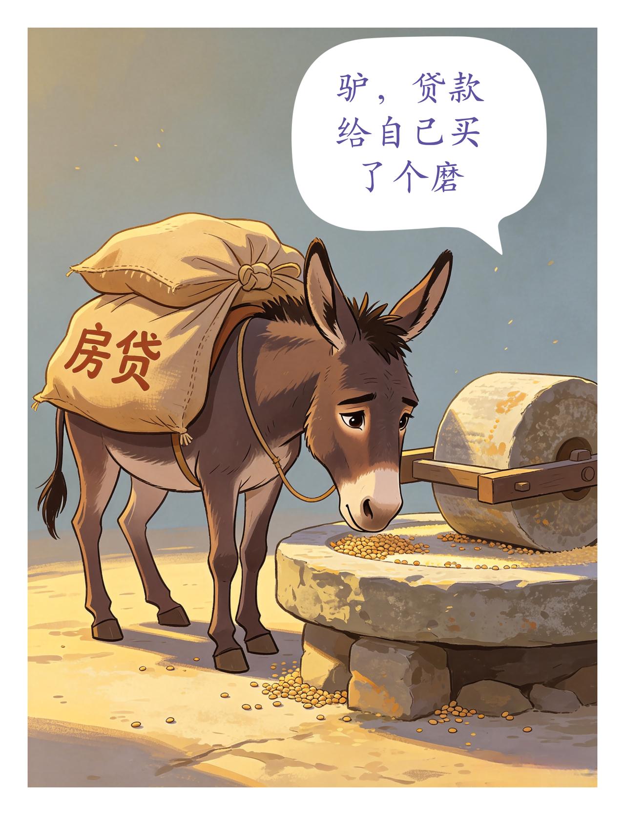 驴，贷款给自己买了个磨，你仔细品品这句话，
驴马代表了打工人，
驴贷款买磨=打工