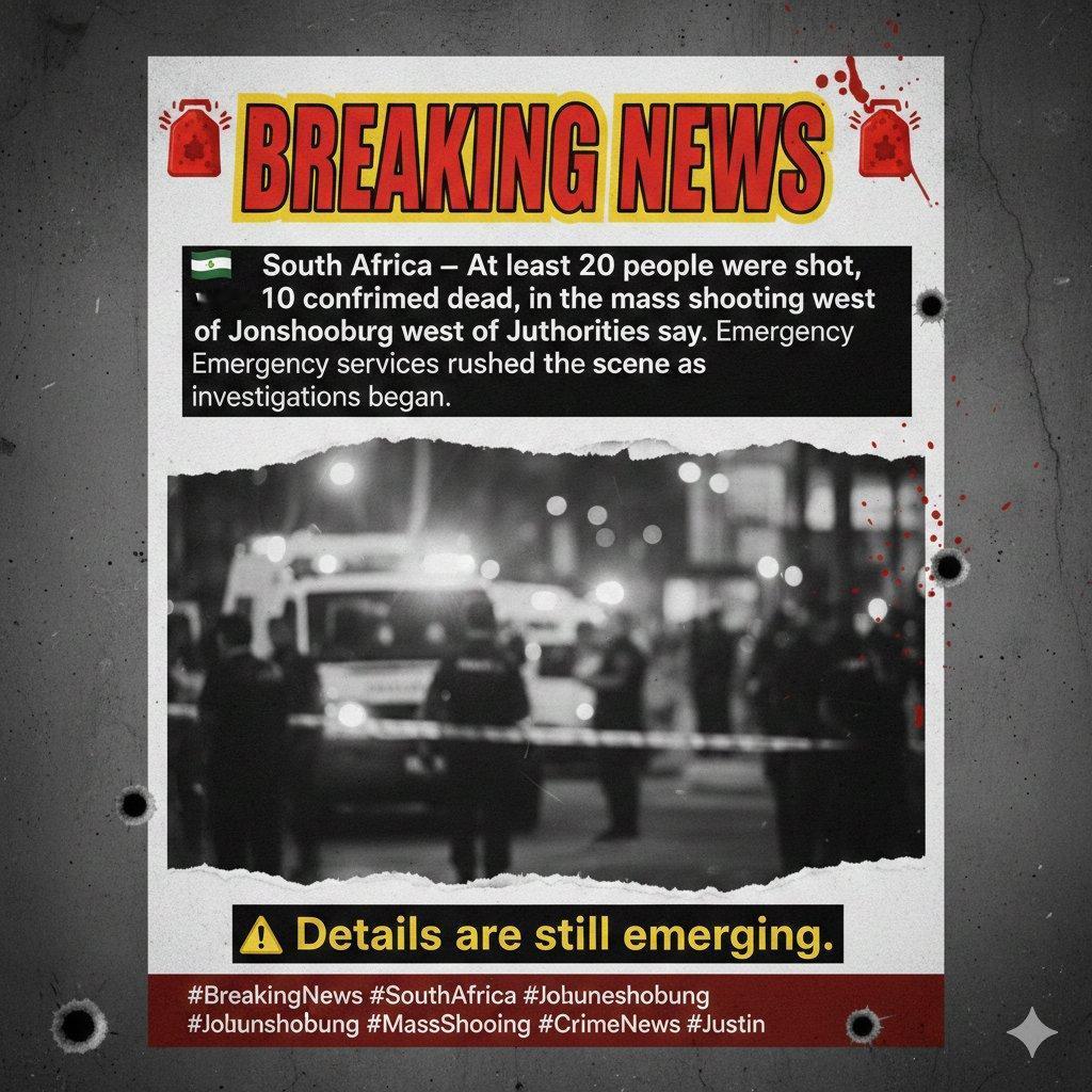 新闻快讯，根据当地媒体报道南非约翰内斯堡以西的贝克尔斯达尔镇一家酒馆发生枪击事件