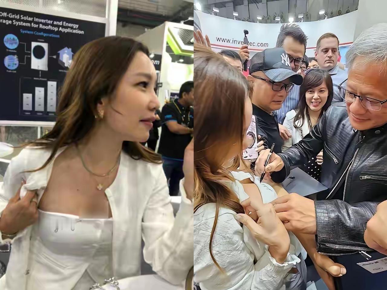 为了黄仁勋的签名，这位女生也太拼了！直接让黄仁勋在胸前签名，大胆操作瞬间引来路人
