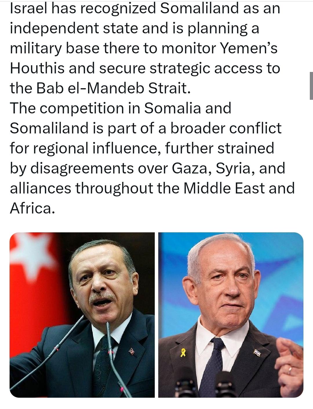 土耳其与以色列为争夺红海控制权而发生冲突，与此同时，索马里和索马里地区也成为了具