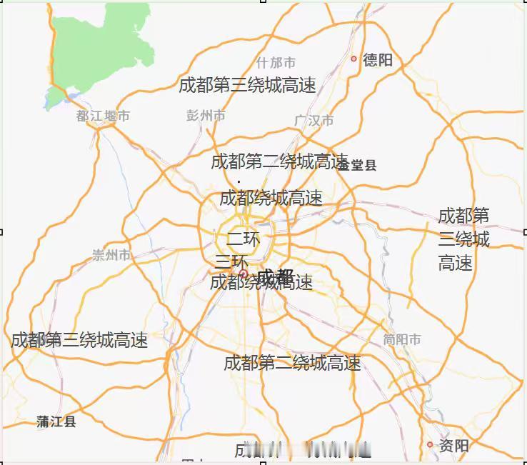 成都以多层环线勾勒城市扩张脉络，由内至外分为一环路、二环路、三环路、成都绕城高速