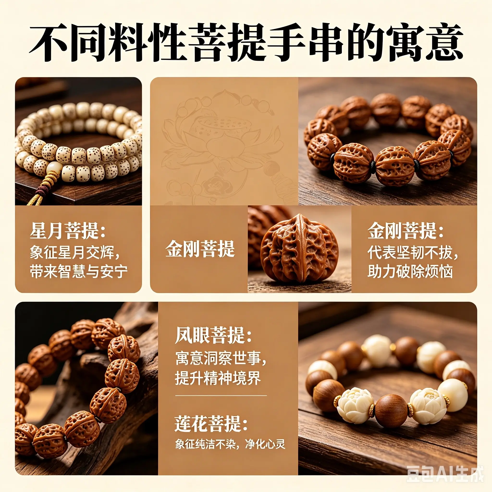 一树一菩提。不同料性菩提手串的寓意