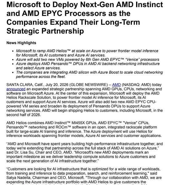 微软Azure将部署AMD AI芯片🔥🚀
AMD 首席执行官 苏妈：“AMD