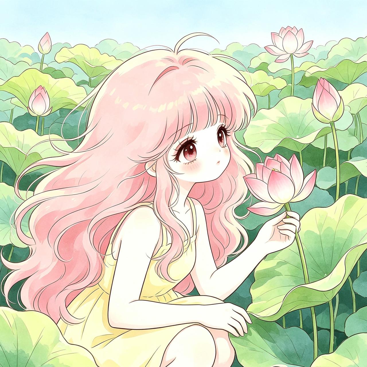 夏日荷花软萌女生头像