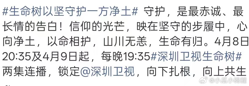 生命树以坚守护一方净土国色芳华4个卫视上星生命树深圳卫视上星杨紫霸屏新一轮开启 