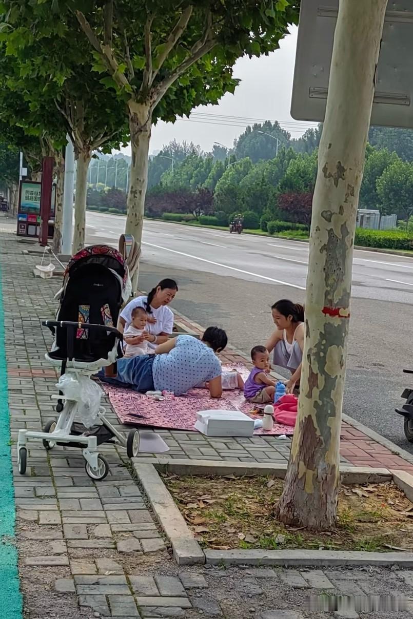 这几位带孩子的奶奶是不是选错地方了？在马路边上带孩子玩是不是很危险？


带孩子