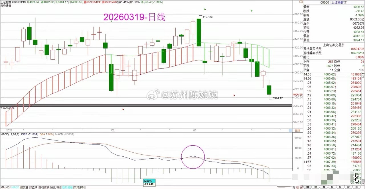 【明日（2026.3.20，星期五）：看反弹效果】今天出现了较大的跌幅，收盘40