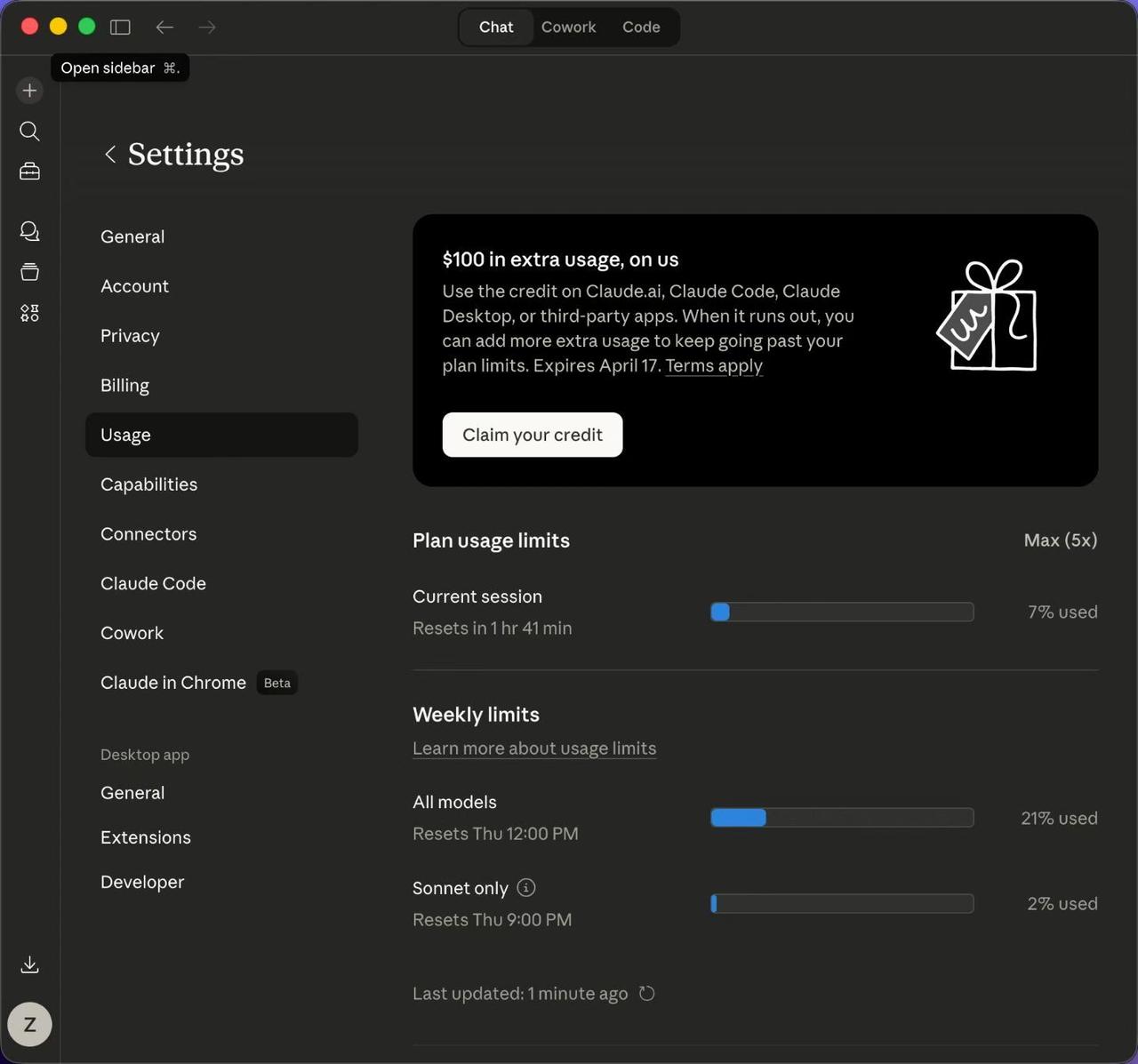 大晚上打开克劳德，好消息是，送我了100美刀；坏消息是截止到17号。