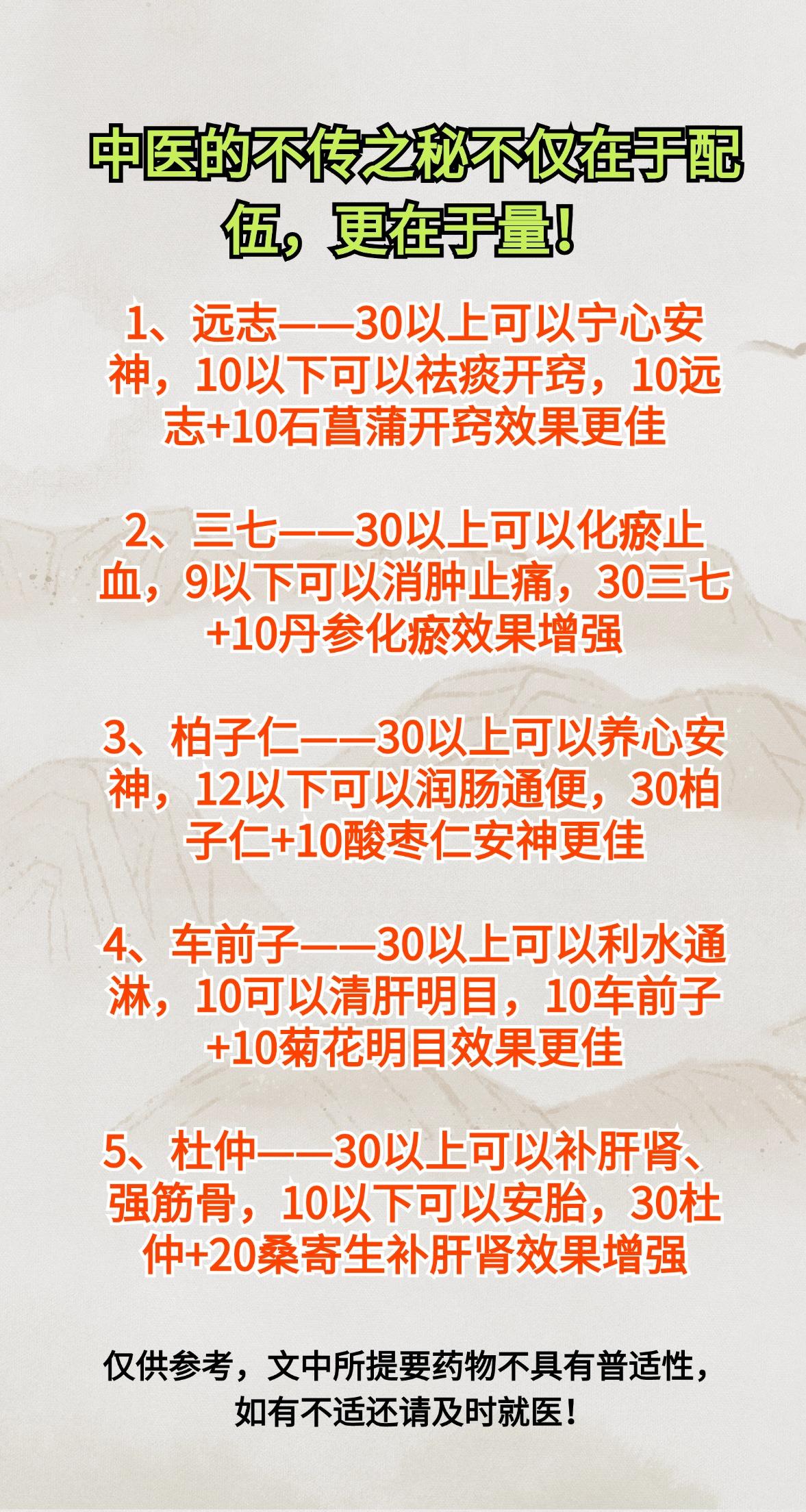 中医不传之秘不仅在于配伍，更在于量！

仅供参考，所提药物不具有普普适性，如有不