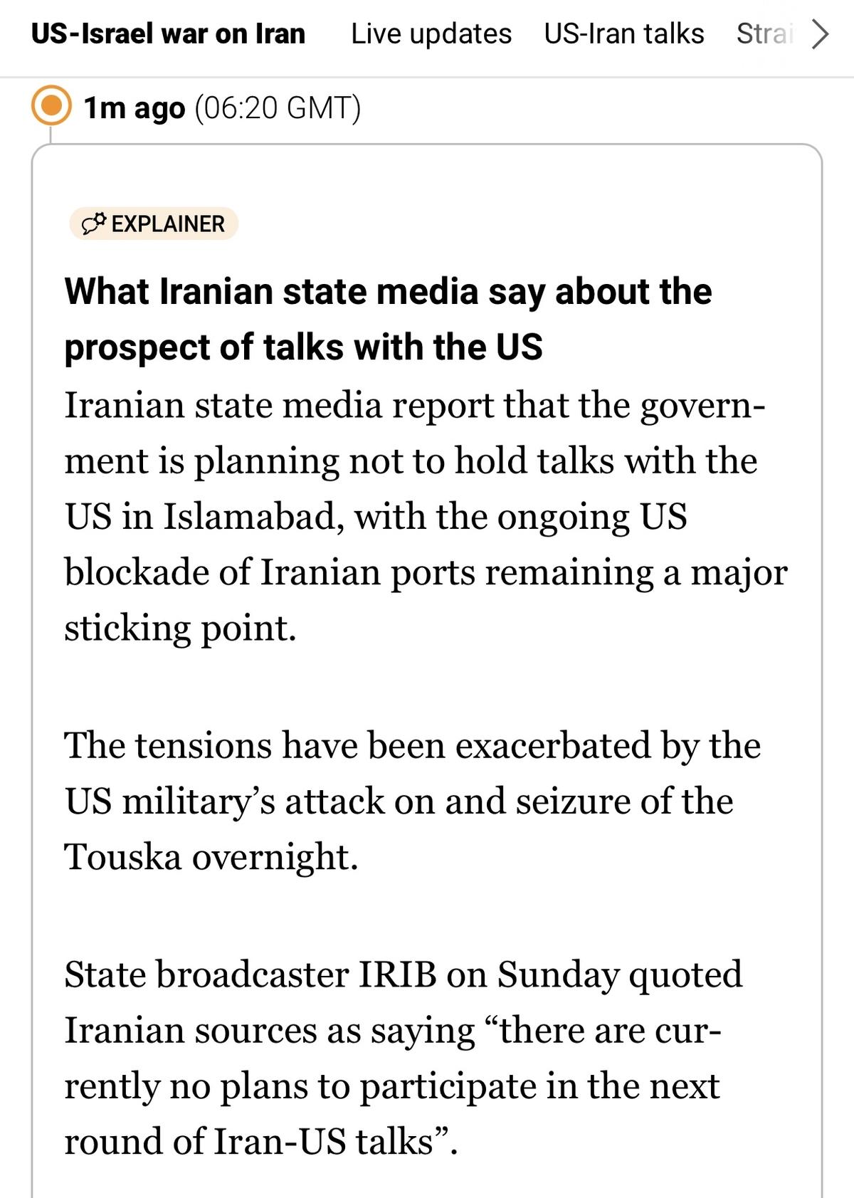 卡塔尔半岛：伊朗不派谈判代表团 两人遭处决
卡塔尔半岛电视台官网4月20日报道：