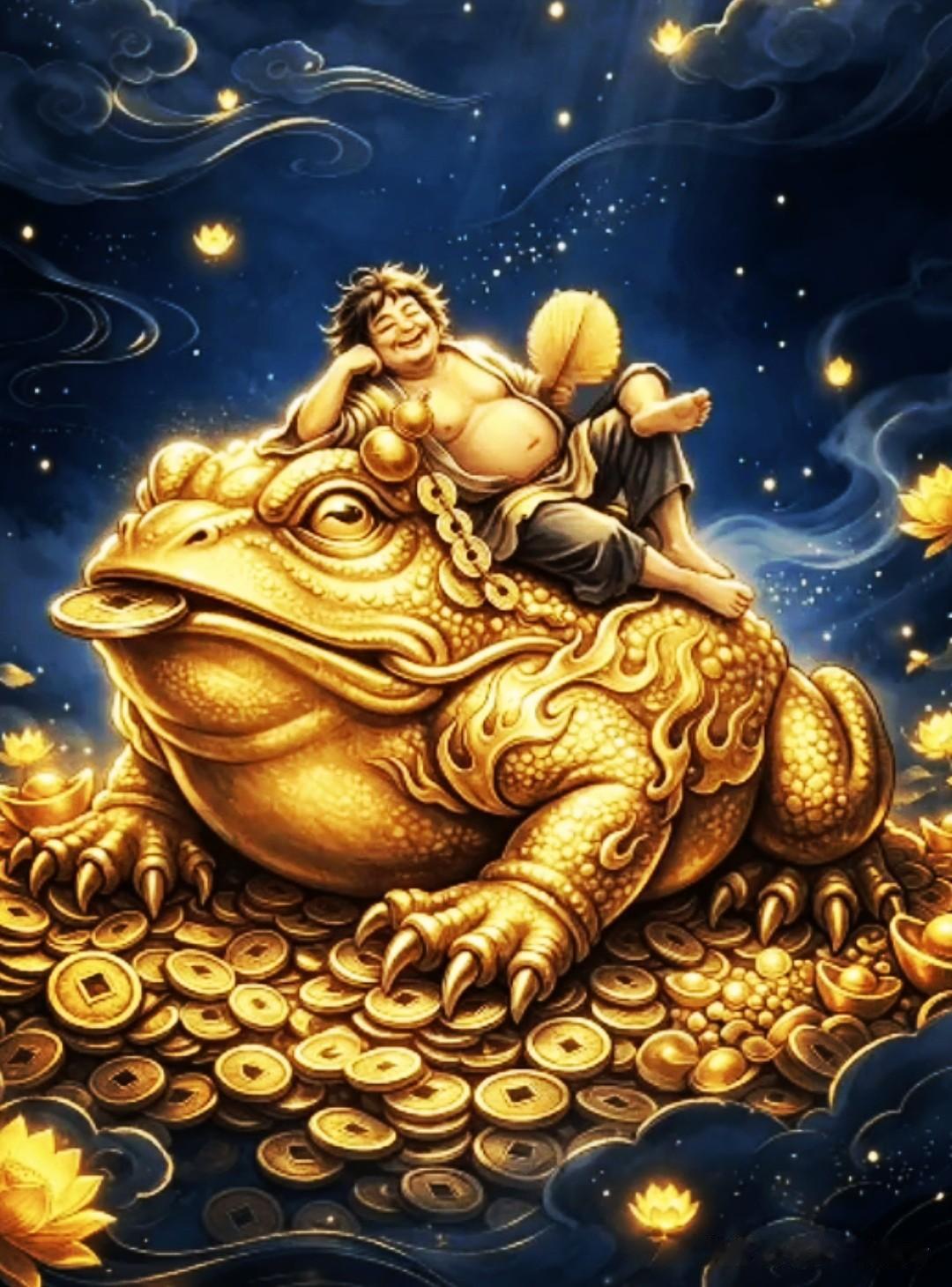 刘海乘蟾招万宝，
金蟾吐币纳千祥。