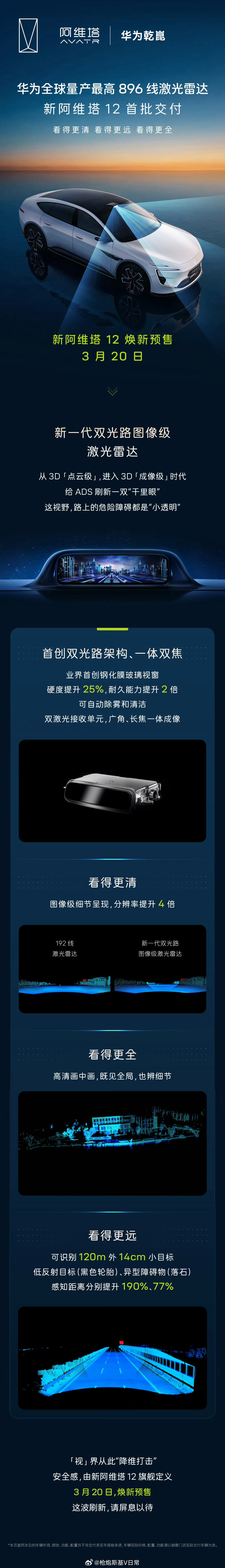 新阿维塔12也将会首批交付华为全球量产最高896线激光雷达！这硬件太到位了