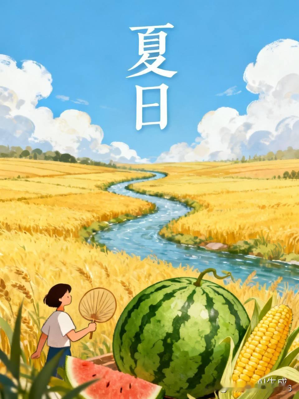 《夏日》打油诗
夏日炎炎似火燒，
田野稻禾半枯焦。
溪河断流玉米死，
满头大汗把