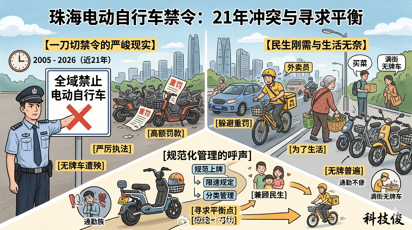 广东仅珠海仍全域禁止电动自行车珠海这禁令居然快21年了，平时我出门买个菜、拿趟快