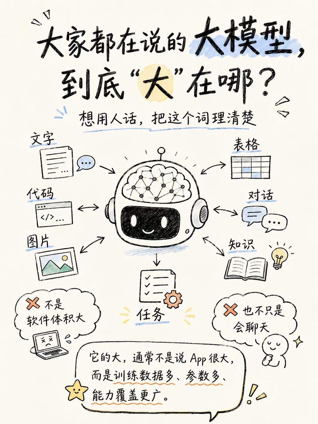 大模型到底大在哪？不是App体积大，也不是界面复杂。它的大，更多体现在训练数据多