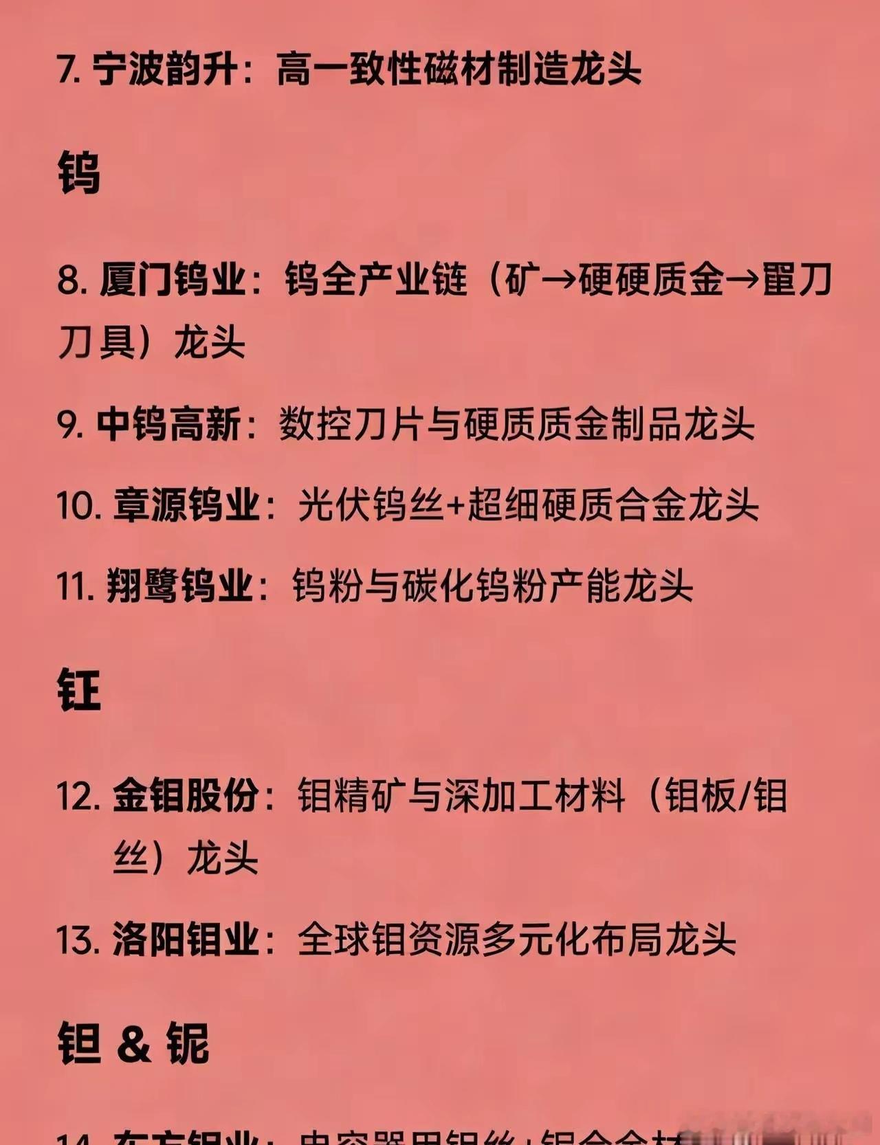 战略稀有金属30家龙头全梳理稀土- 北方稀土：轻稀土资源+分离龙头- 中国稀土：