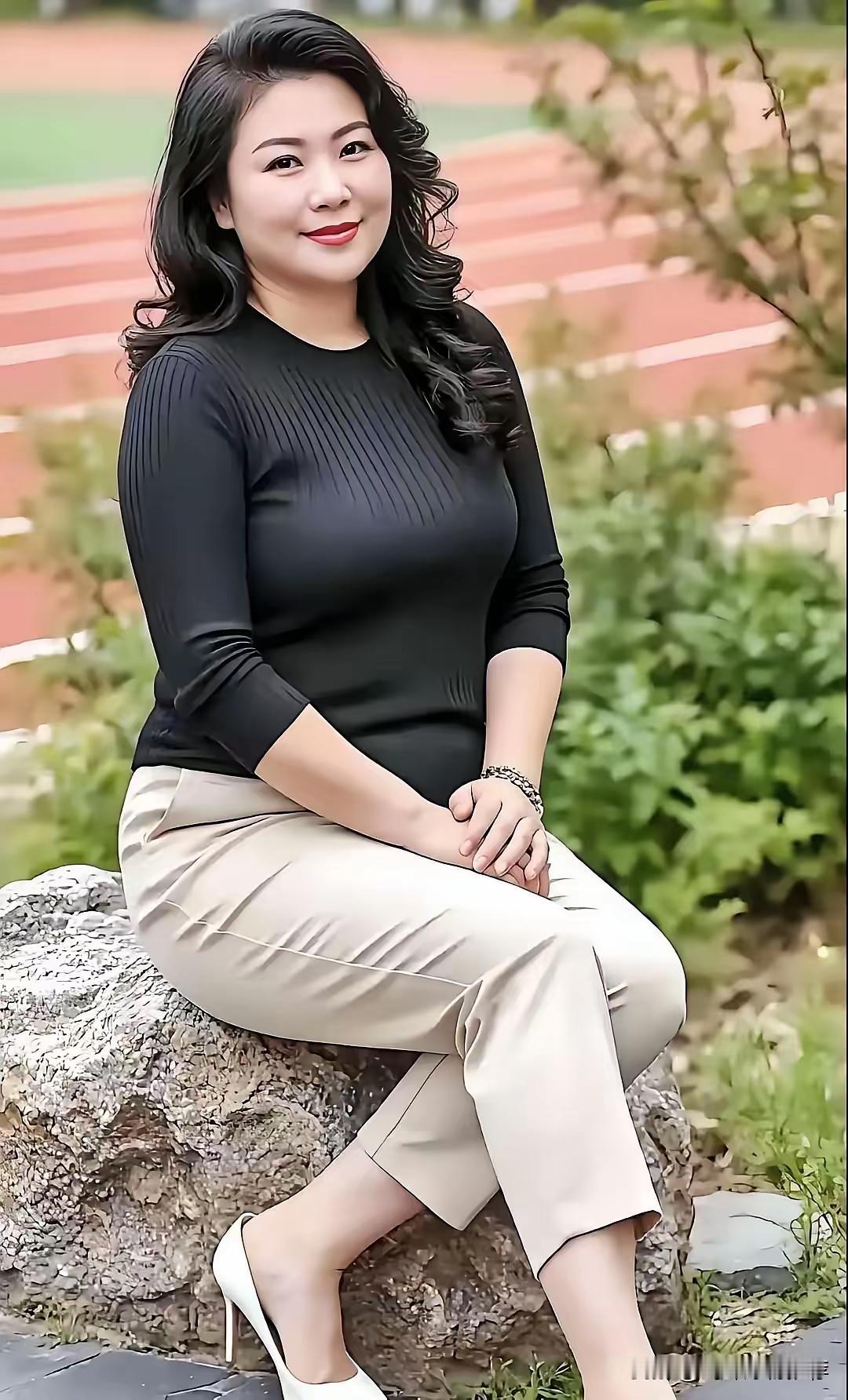 冬日生活打卡季 优雅气质，黑衣白裤，运动场边静坐，享受美好时光。