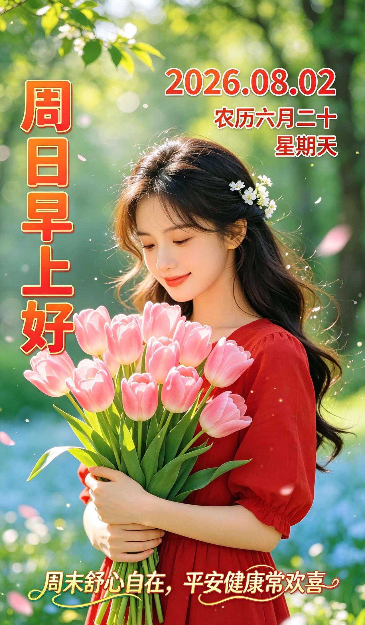 各位朋友，周日清晨安康✨！今日是8月2日，八月的第一个温柔周日，盛夏暑气渐缓，微