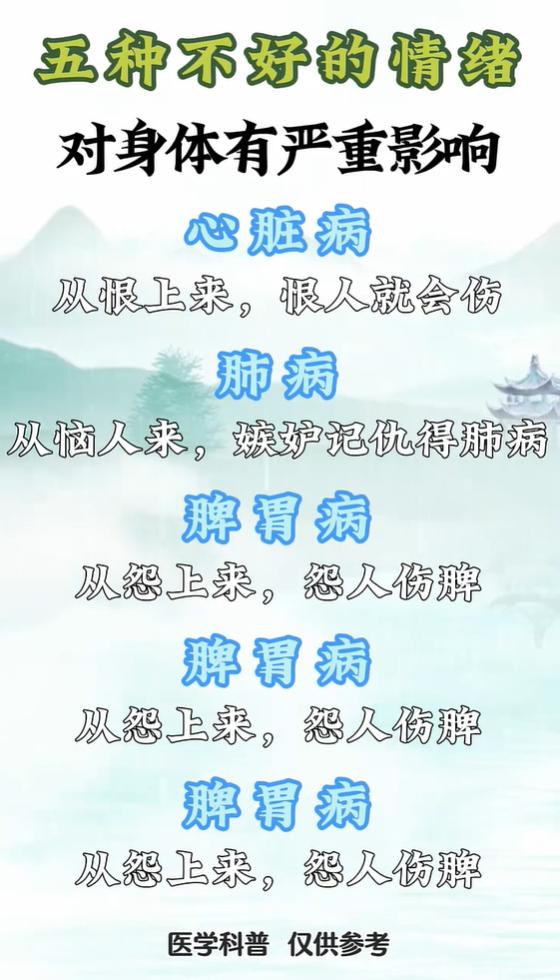 怨恨、嫉妒、抱怨，长期负面情绪容易伤身