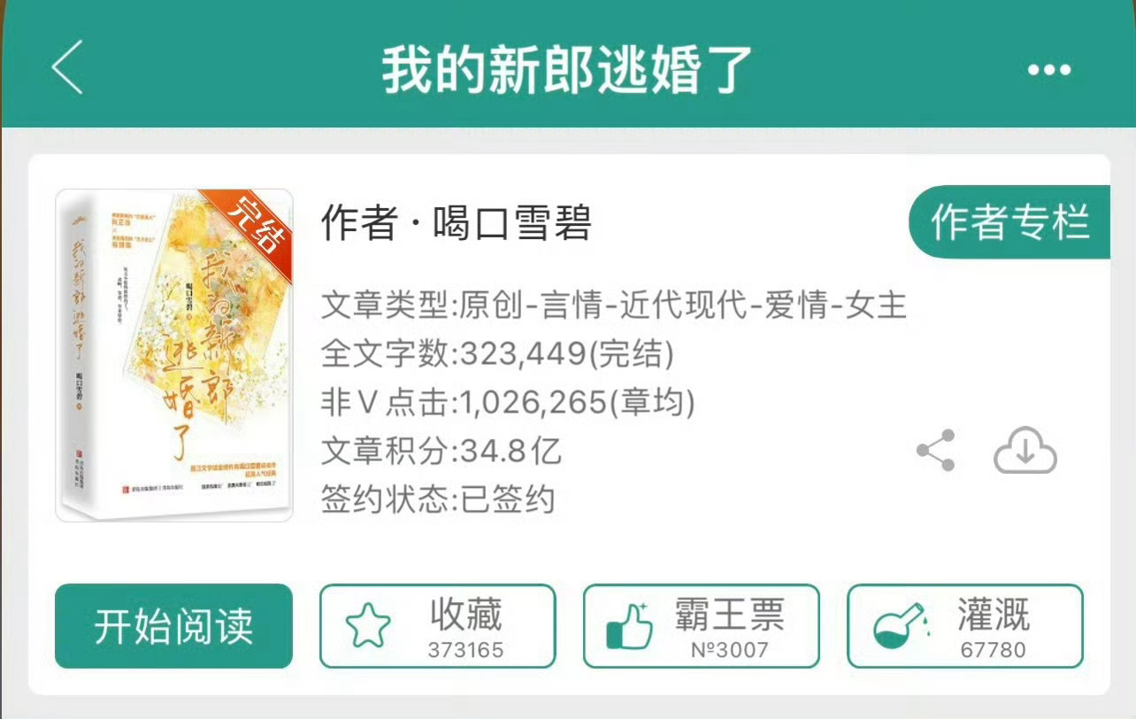 小说推荐：《我的新郎逃婚了》 作者:喝口雪碧简评：冷飒白富美vs痴情大总裁，暗恋