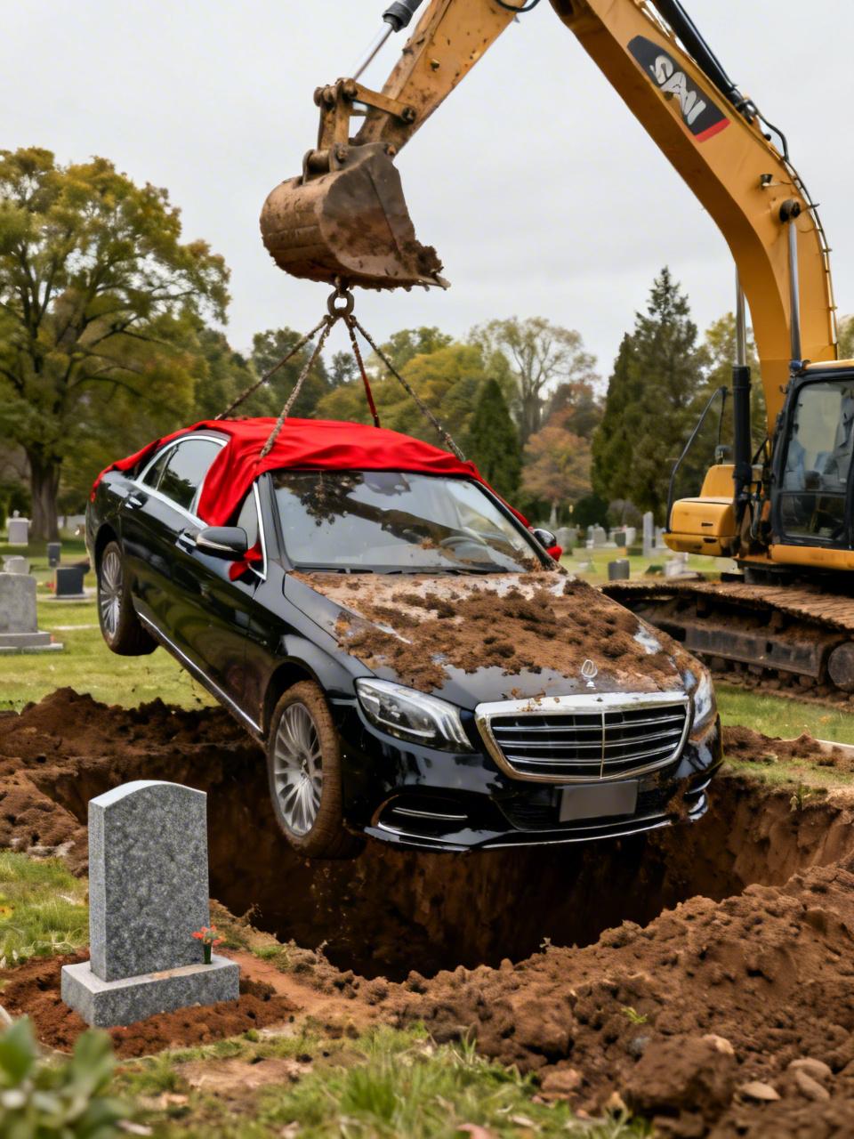 “辽宁一奔驰车被‘土葬’”这事真够离谱的！4月9日，一辆落地价超百万、挂着连号车