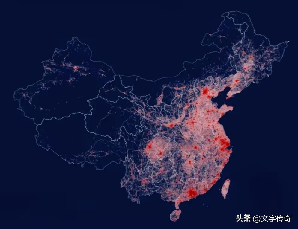 看了这个地图，忽然感觉我国也不是很大，人口集中的地方就在东部那一片，差不多占整体