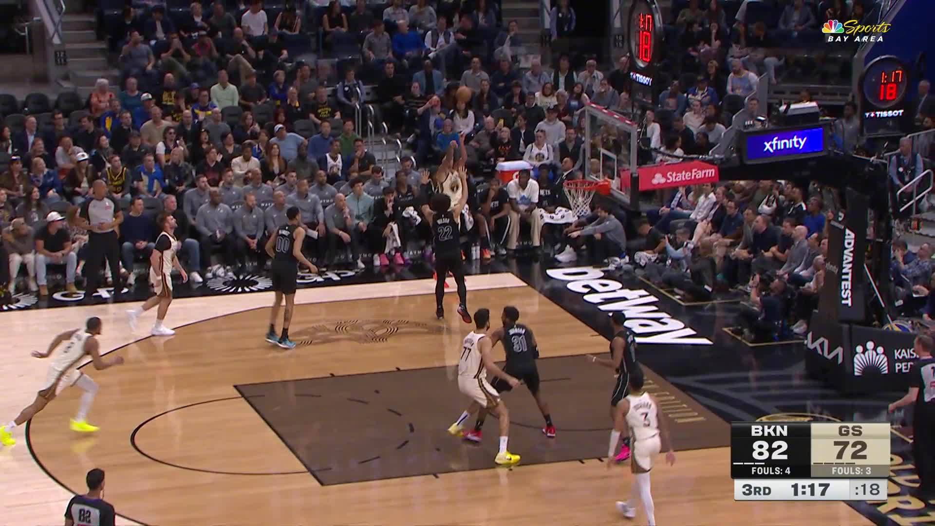 桑托斯连得5分🔥勇士77:86篮网。篮网vs勇士