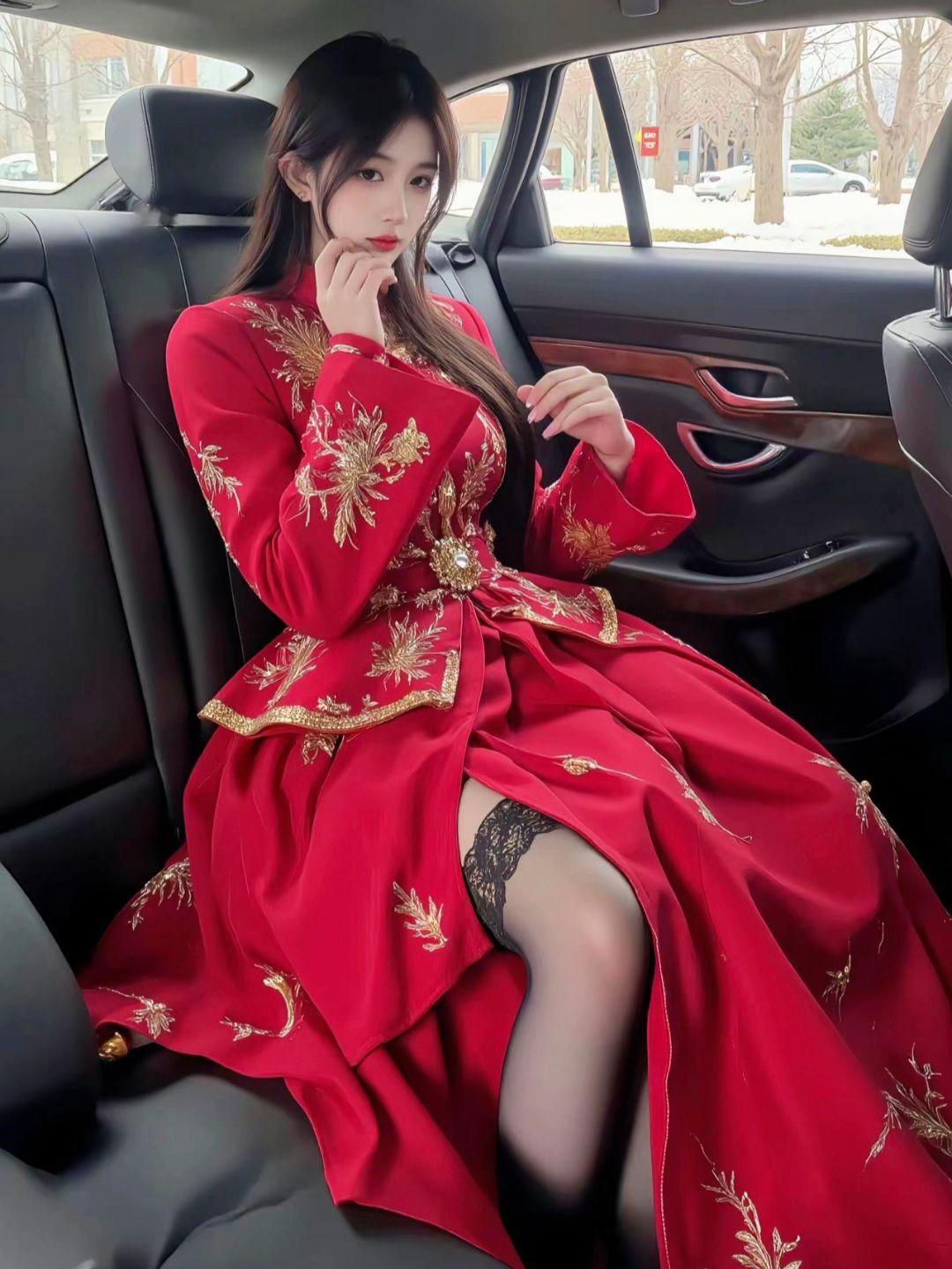 中国红，复古风，美丽又漂亮中国红 红色中国风 时尚中国红套装