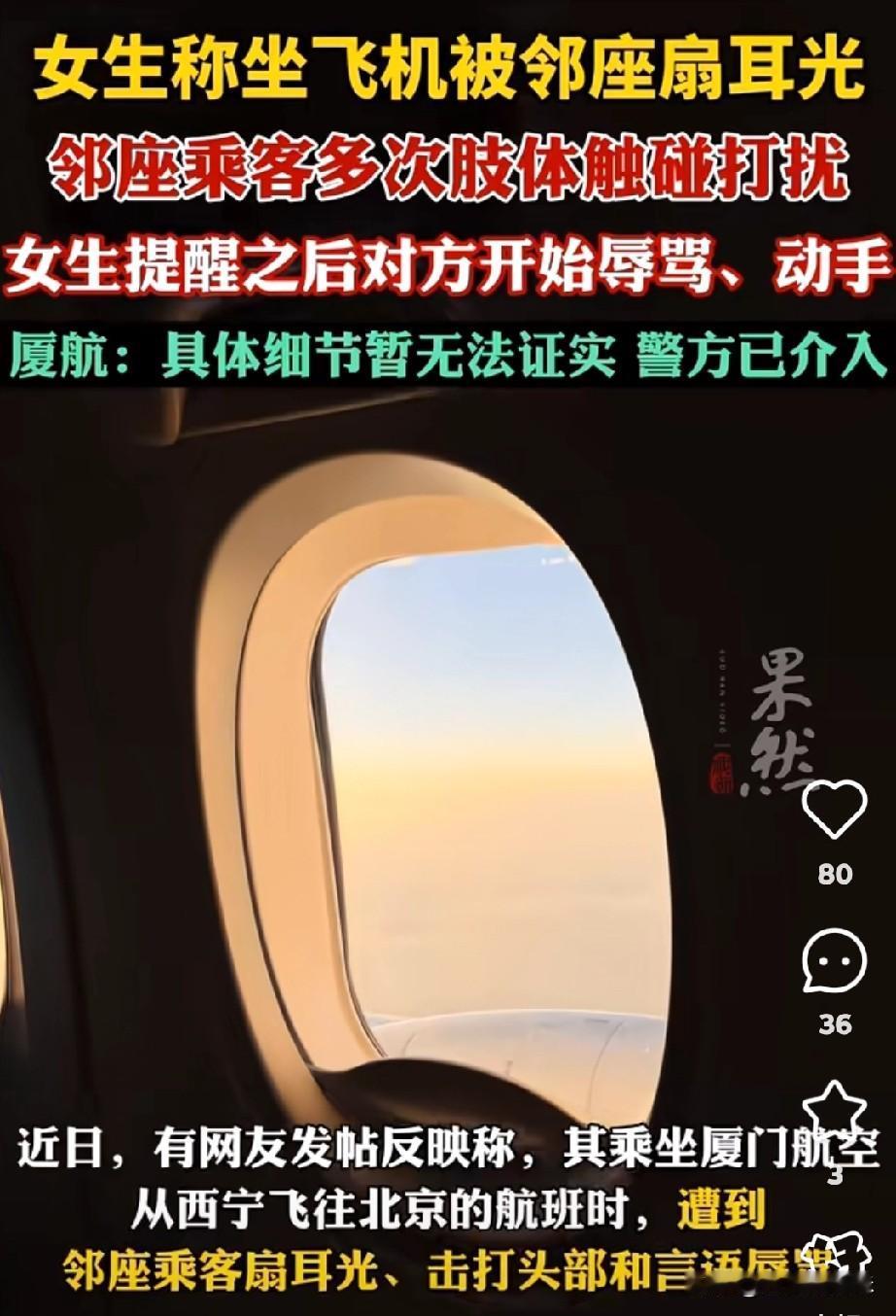 一名女大学生在万米高空，称惨遭刚换到身旁的乘客殴打，扇脸、抓挠、脚踹轮番上阵，她