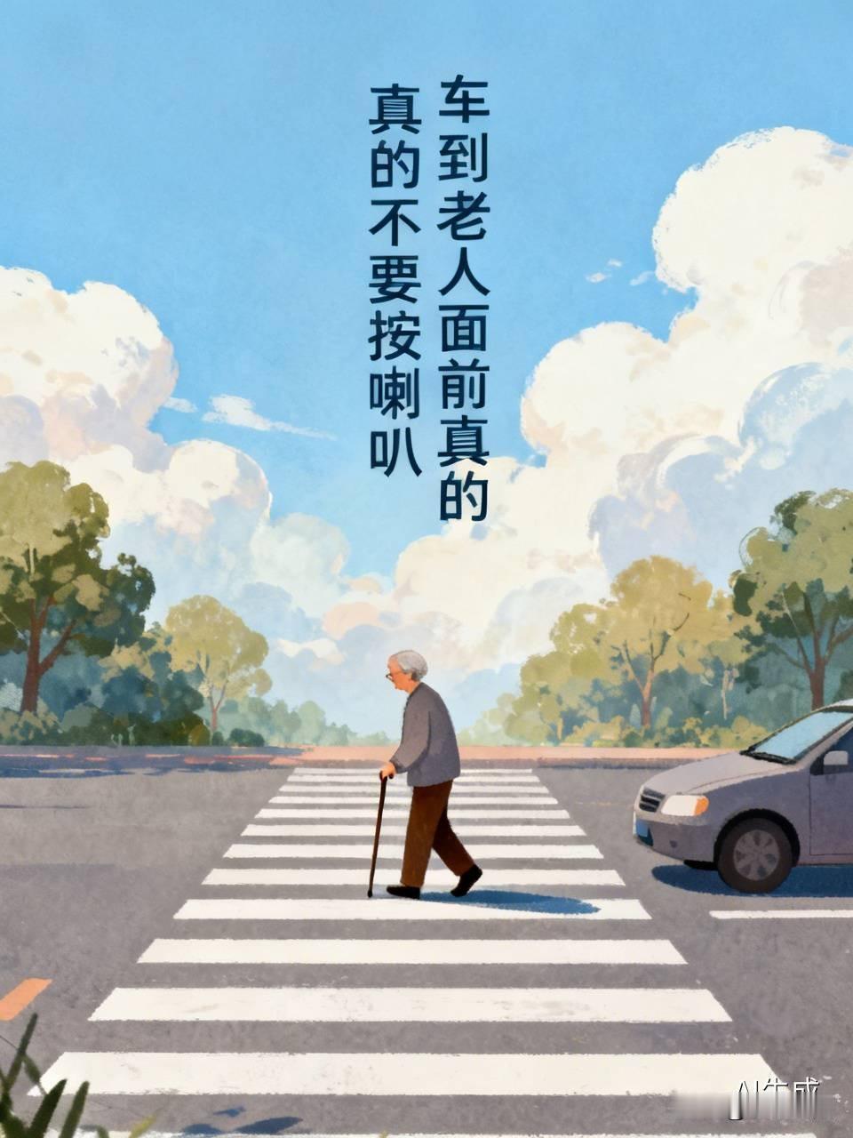 车到老人面前真的不要按喇叭
某地一车行车记录仪显示，一名老人杵着拐杖在通过斑马线