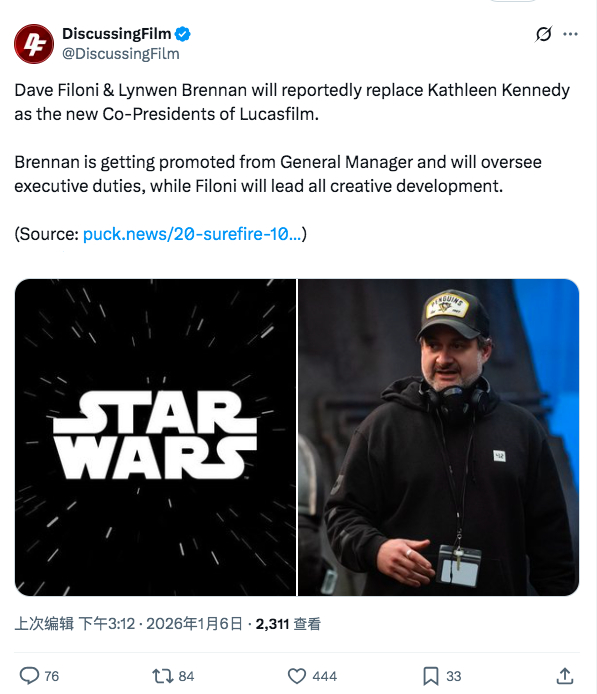 TNABO 凯瑟琳·肯尼迪卸任后，卢卡斯影业CEO的职务会分摊给两个人，一个是目