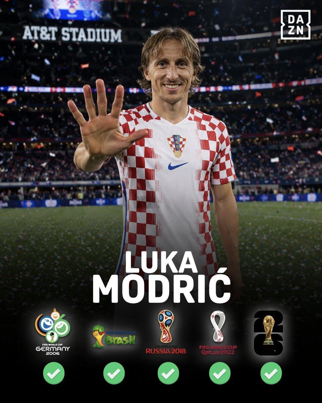 莫德里奇第五次征战世界杯。halamadrid