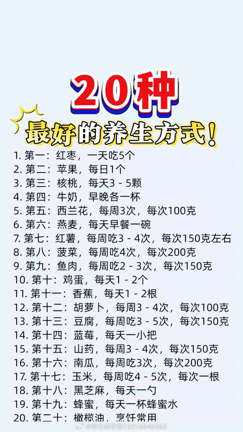 ✅20种日常养生小知识：❤️🔥❤️🔥❤️🔥养生方案，覆盖杂粮、蔬果、蛋奶、