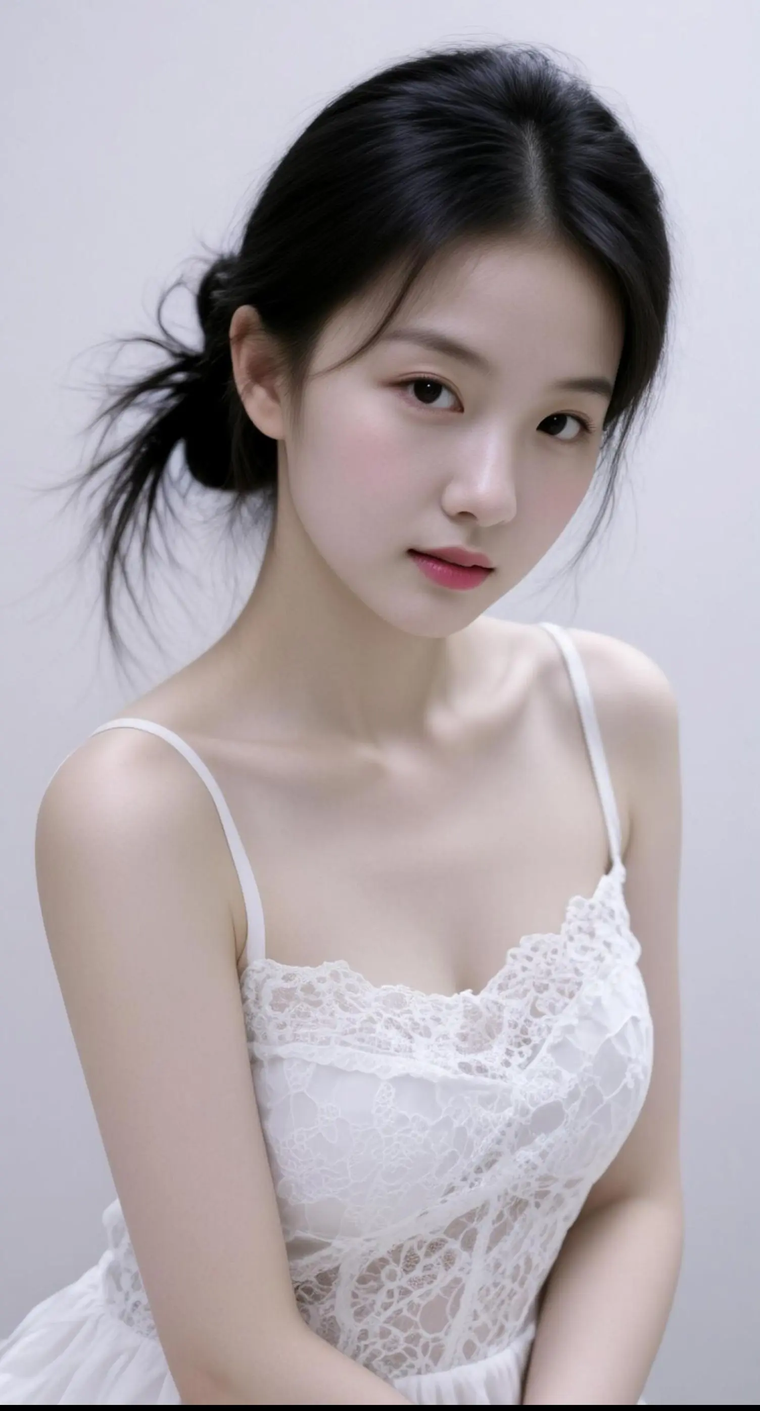 AI蕾丝清新写真 ai创作 女生写真高级感 白色吊带裙写真 美出高级感