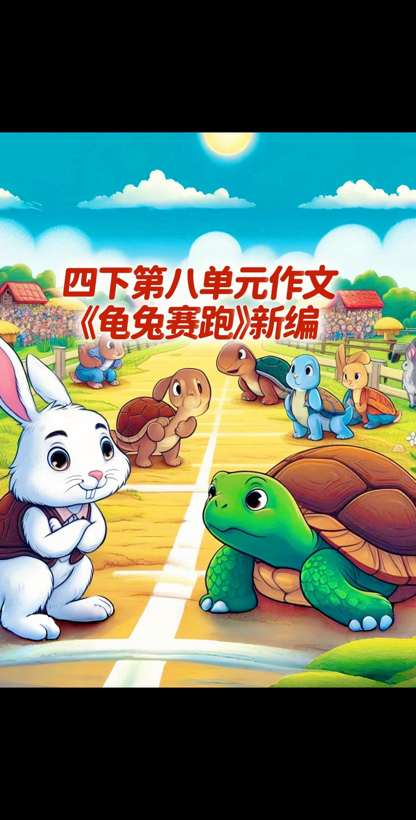宝妈们，小学四年级下册第八单元作文《龟兔赛跑》新编。优秀范文