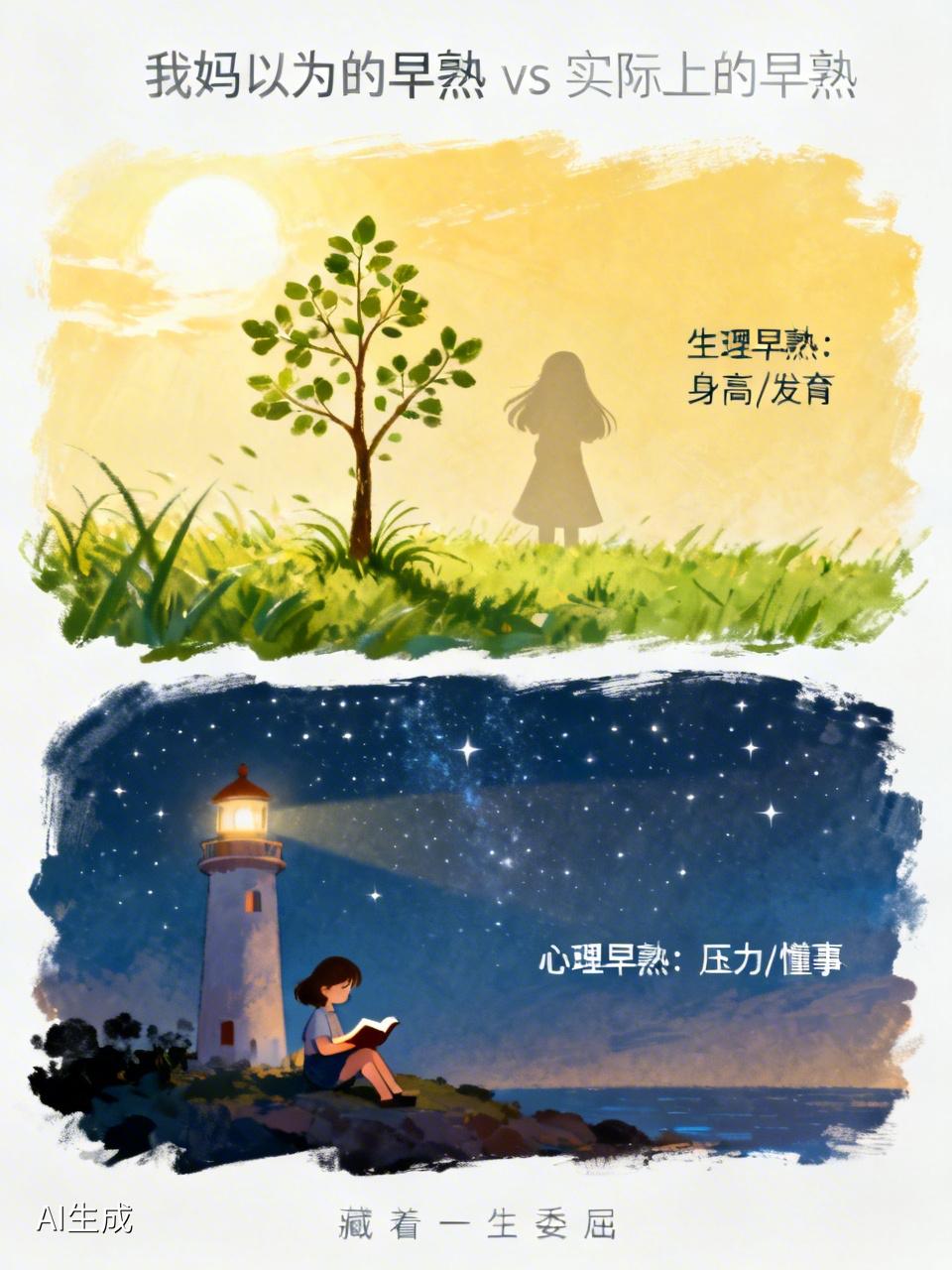 我妈以为的早熟 vs 实际上的早熟，看完太扎心！
 
很多人都被这两个词坑了，一