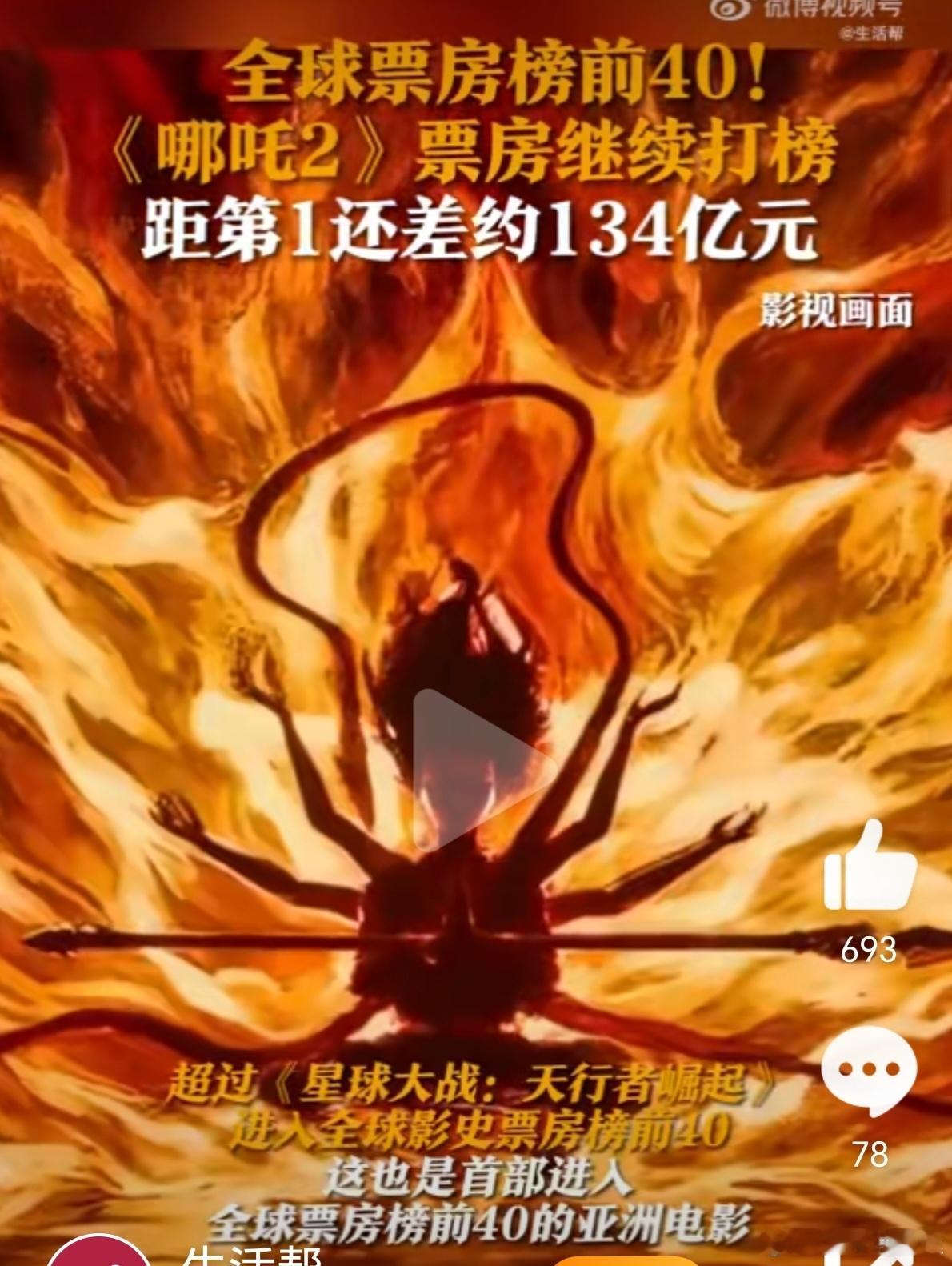 哪吒2距全球影史票房榜1差一百多亿  哪吒[超话] 的 哪吒2  距票房榜1不就