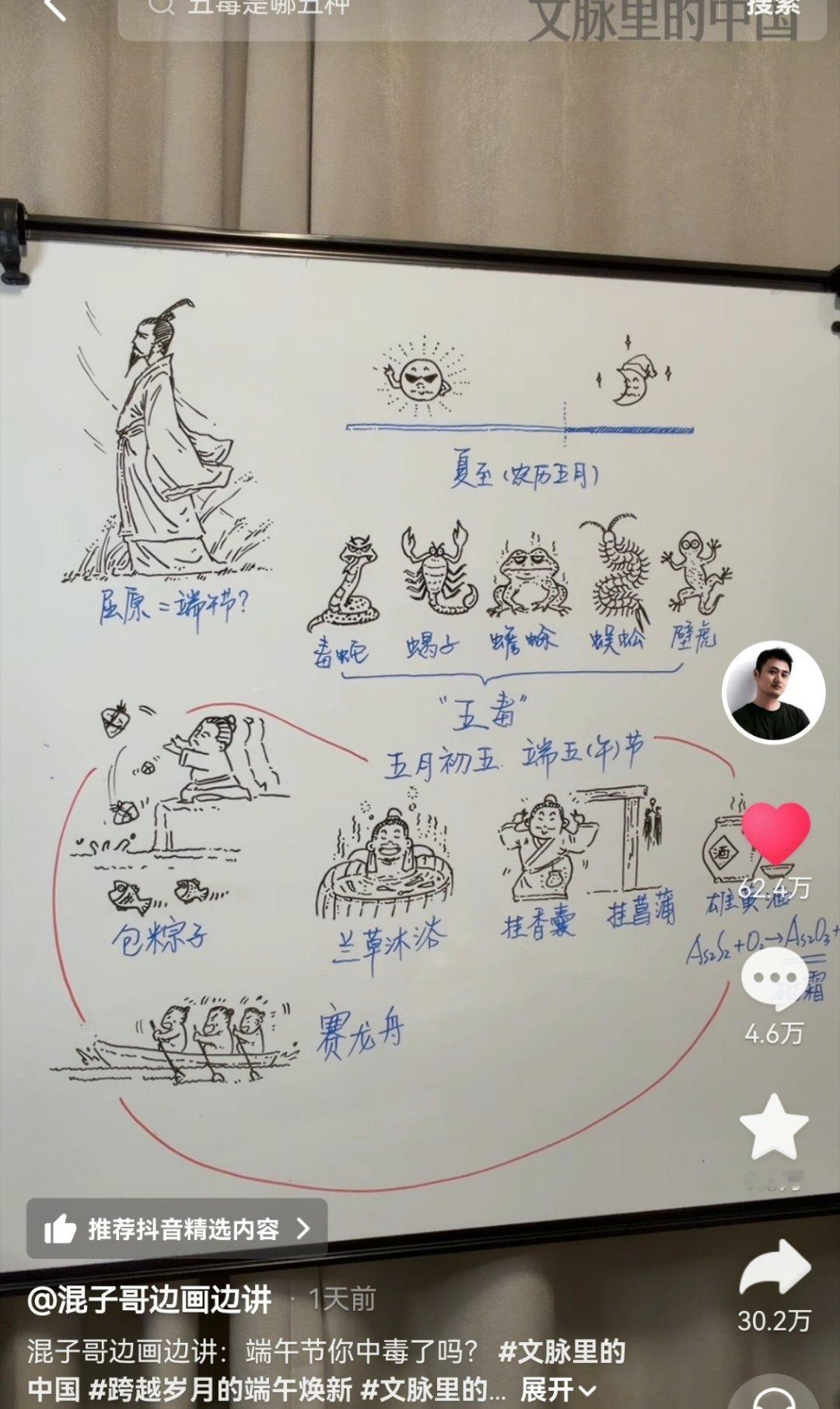 给大家推荐一个博主，这个关于端午节来历的视频诙谐幽默还能涨知识。“据说壁虎的尿沾