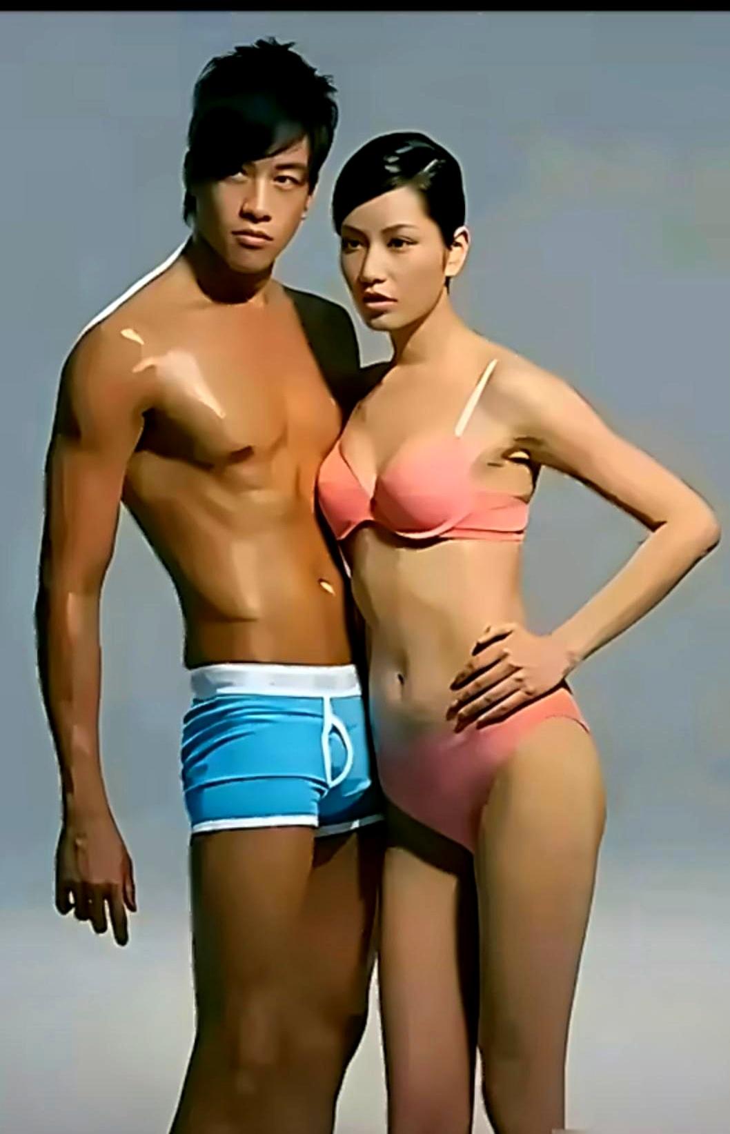 今天翻到一组老照片，真有点让人愣住了。
何润东和瞿颖19年前拍过一组内衣广告，尺