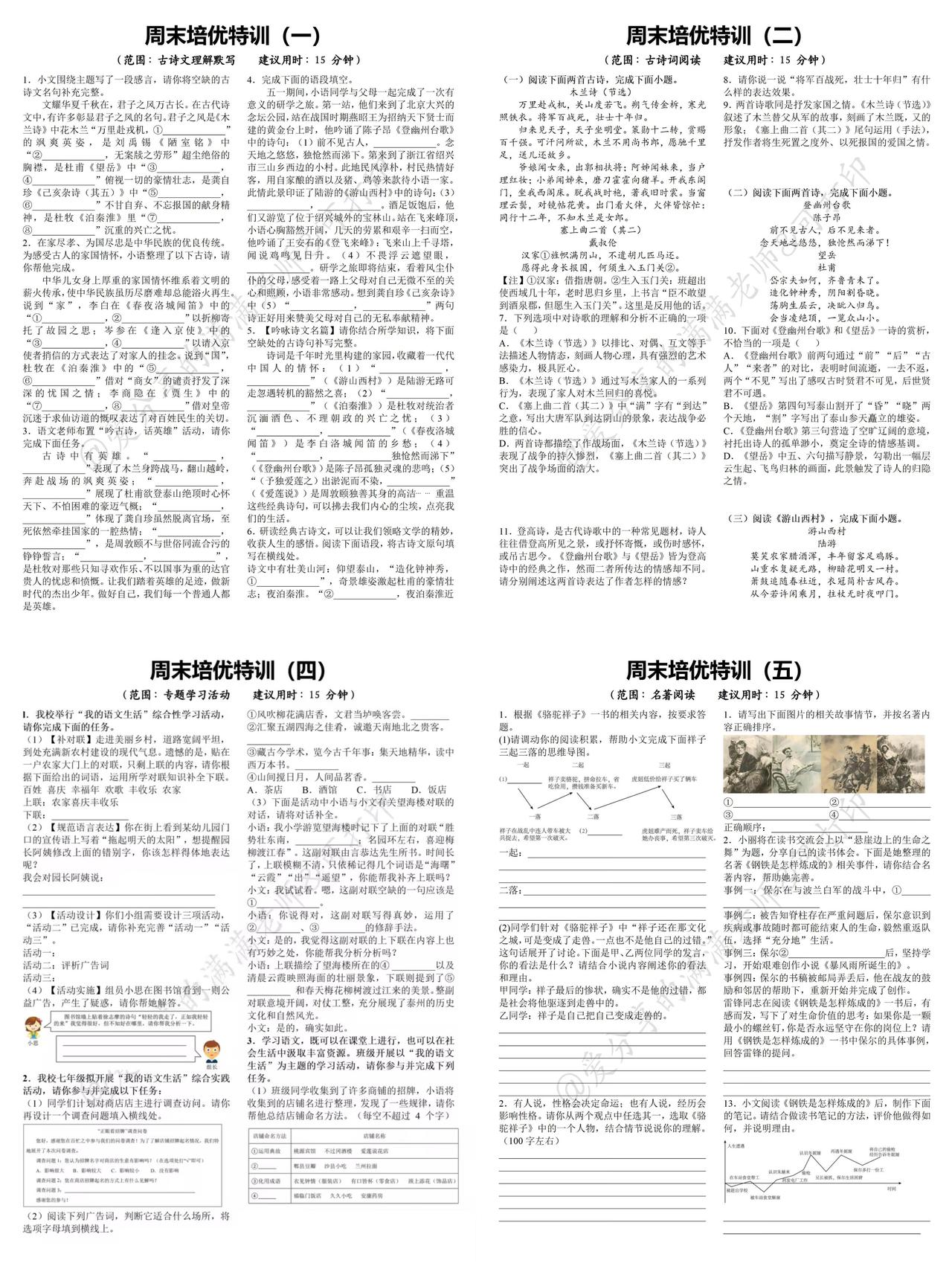 火箭班统一发的：七下语文期末复习周周清