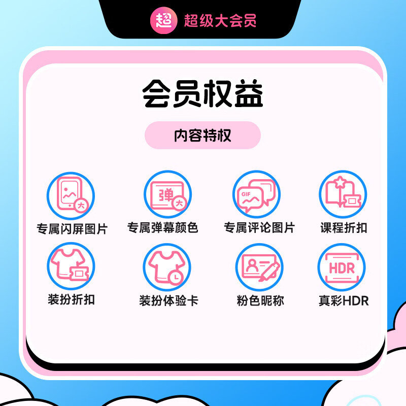 【支持电视端】哔哩哔哩超级大会员12个月年卡 B站bilibili超级大会员一年