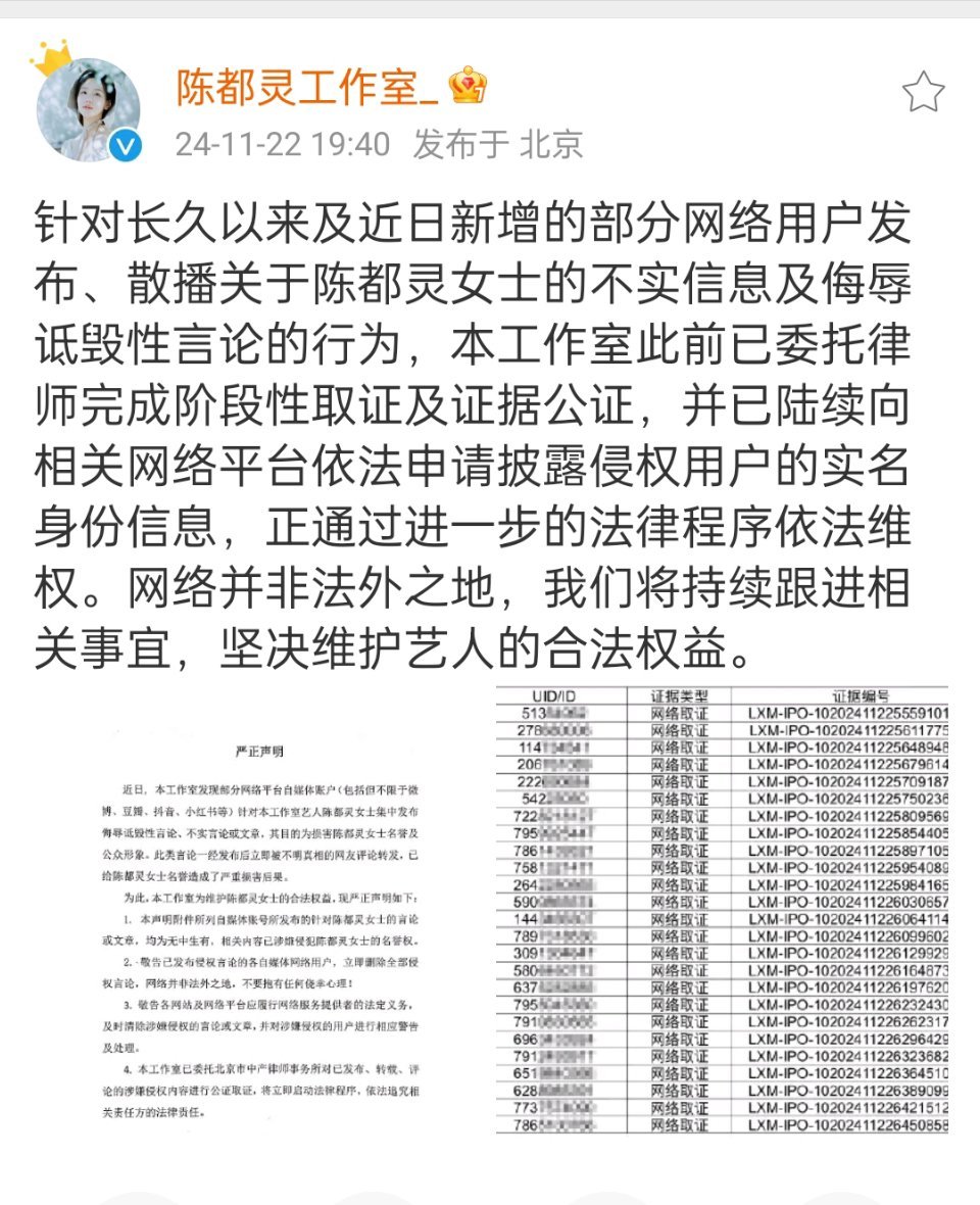 陈都灵工作室告黑维权 陈都灵方取证告黑，网络并非法外之地，支持合理维权。 