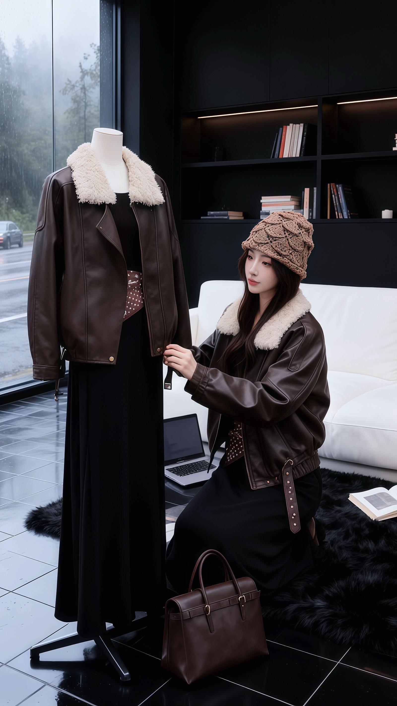 《都市丽人的秋日“啡”行记：一件皮衣的N种时髦打开方式》  林薇的秋日...