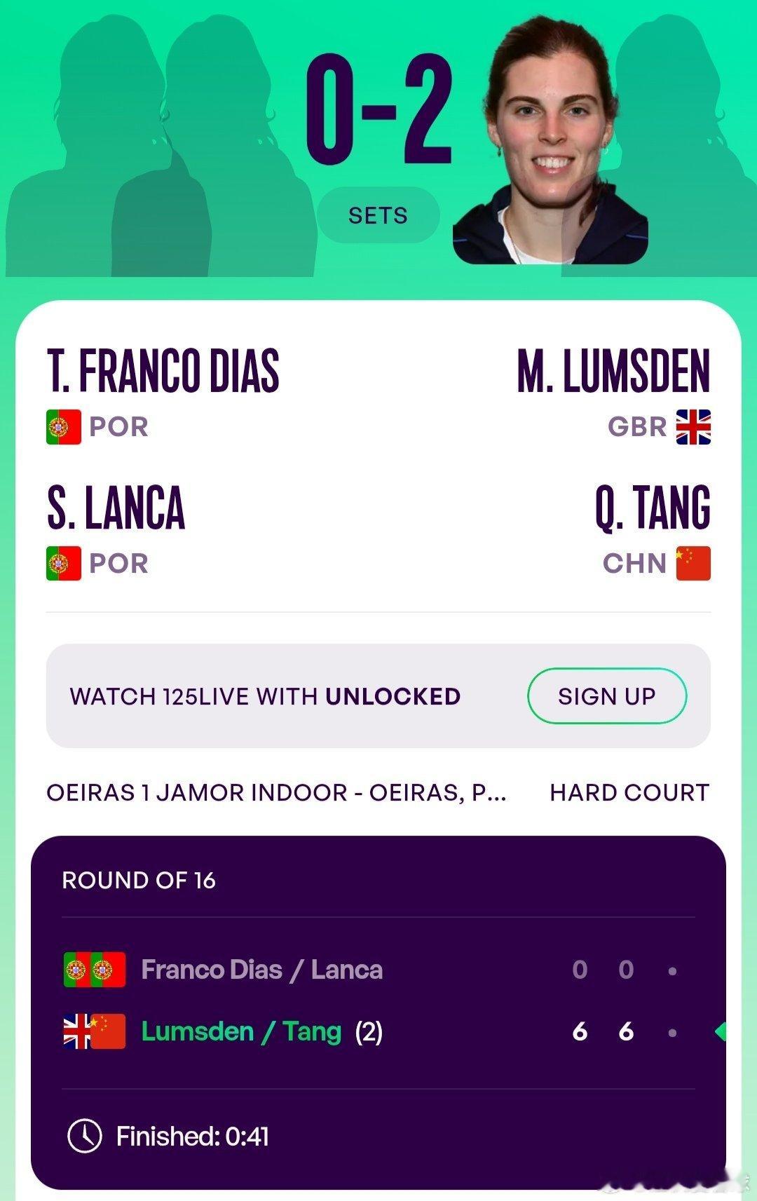 WTA125奥埃拉什站🇵🇹女双第一轮汤千慧🇨🇳/拉姆斯登🇬🇧6-0/