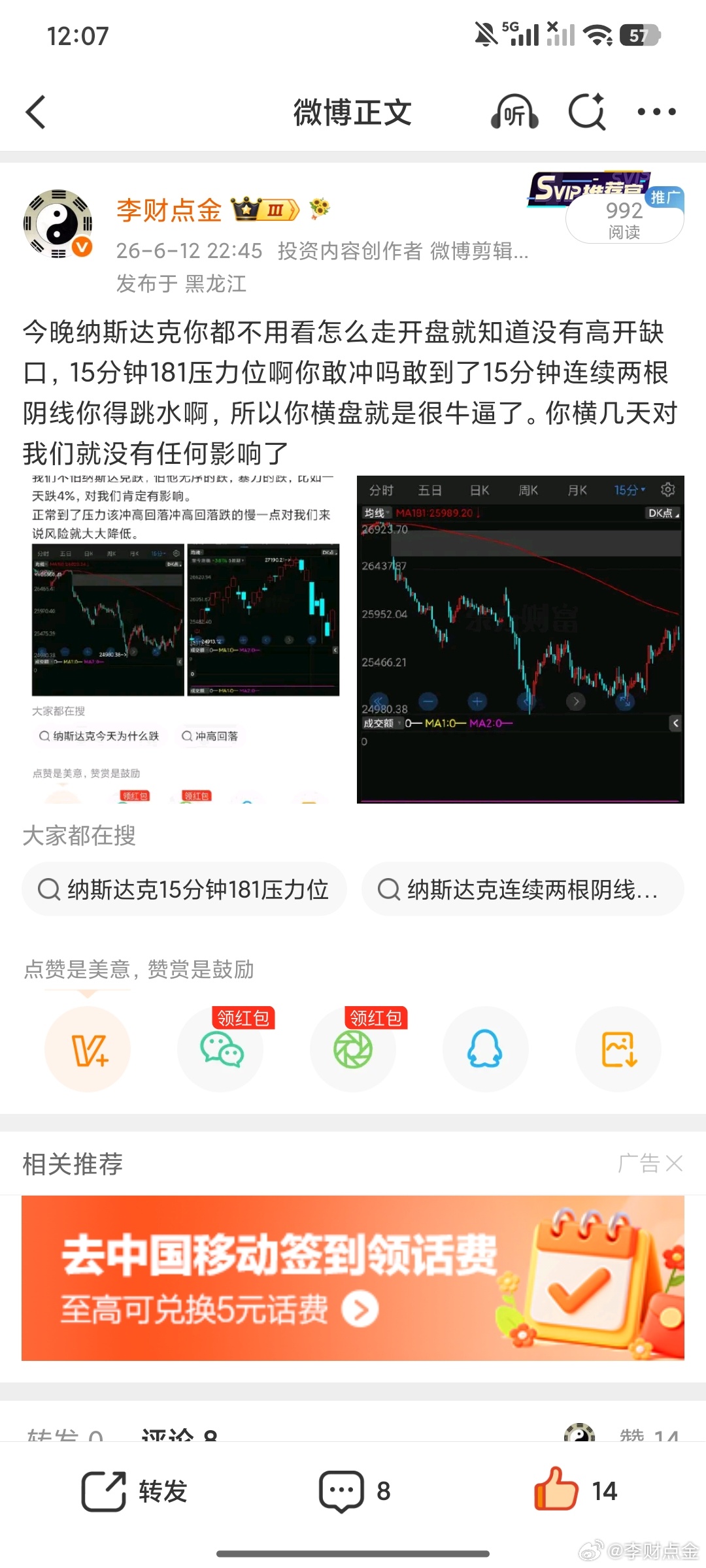 让你别往上冲不听话呢咋，现在你就消停会横盘吧，别影响我周一赚钱速度就行。 