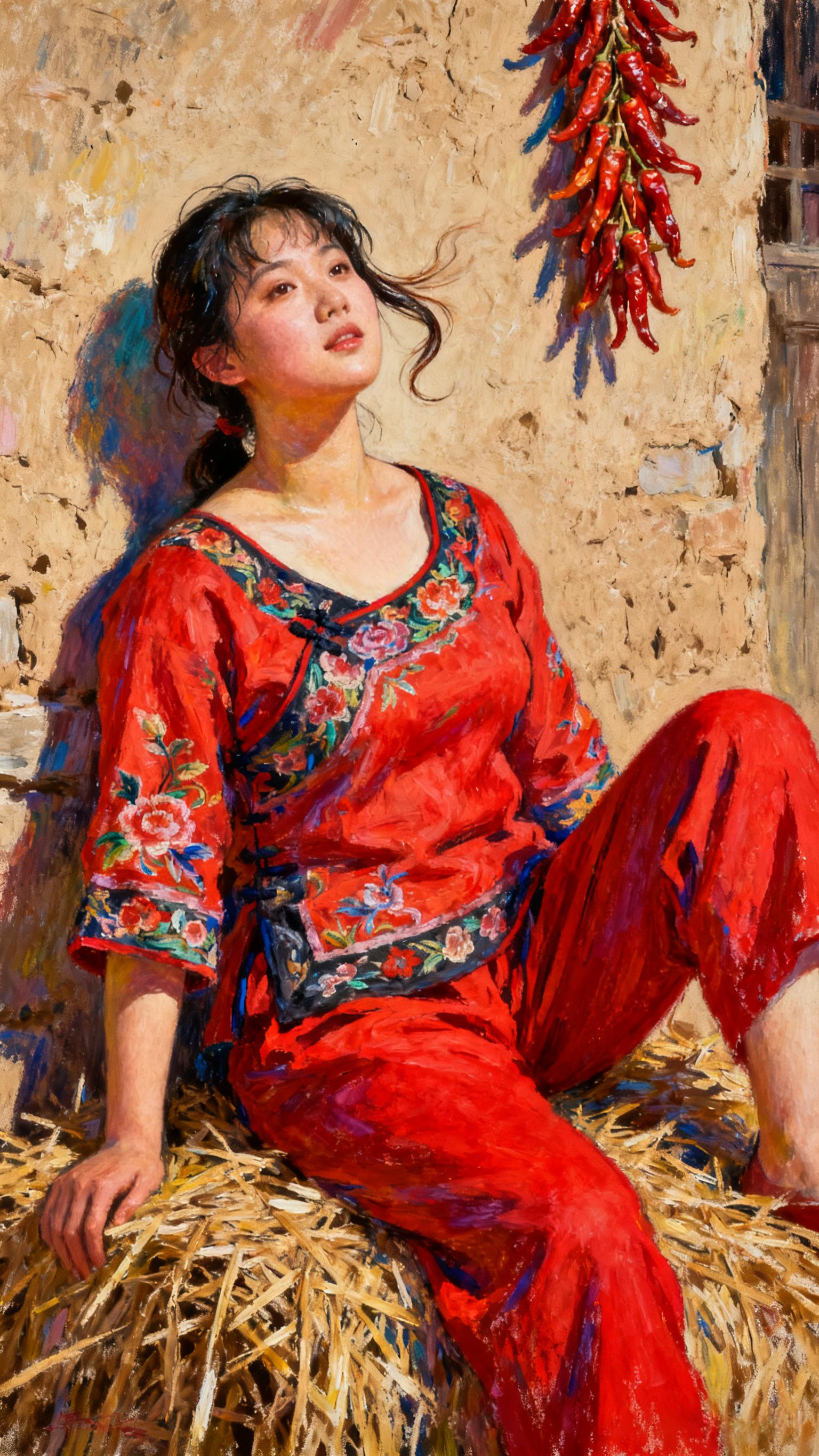 油画艺术 复古穿搭 红辣椒